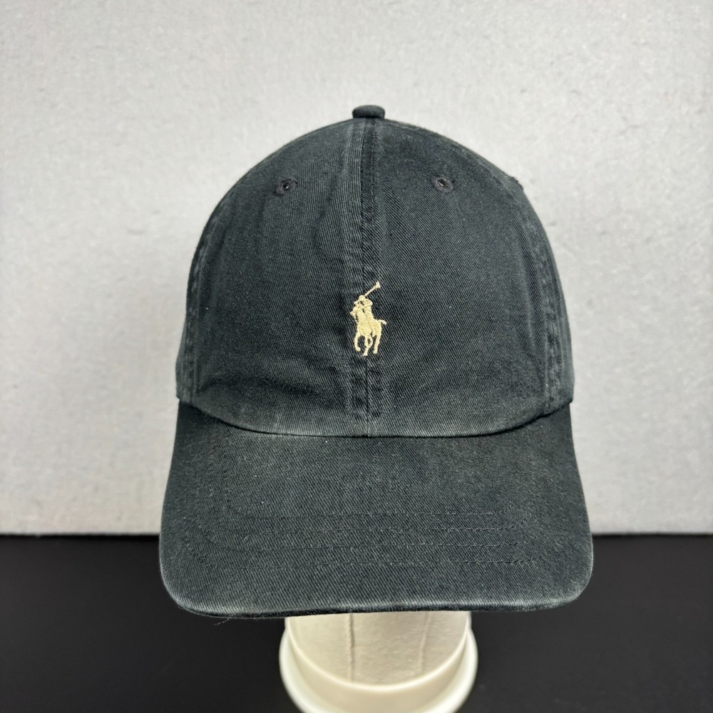 Vintage Polo Ralph Lauren Hat Cap Mens Black Classic Cotton Chino Tan Pony Logo